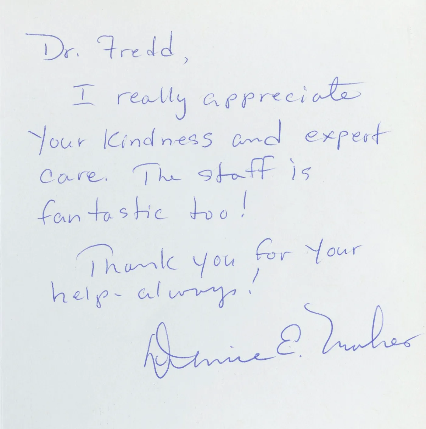 Image of a written patient testimonial