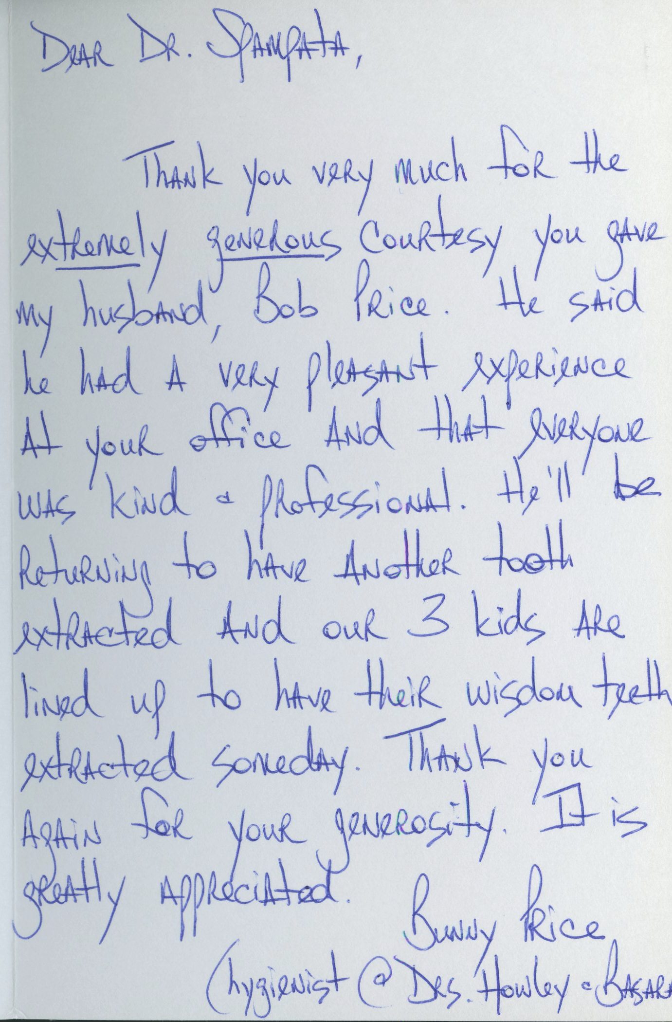 Image of a written patient testimonial
