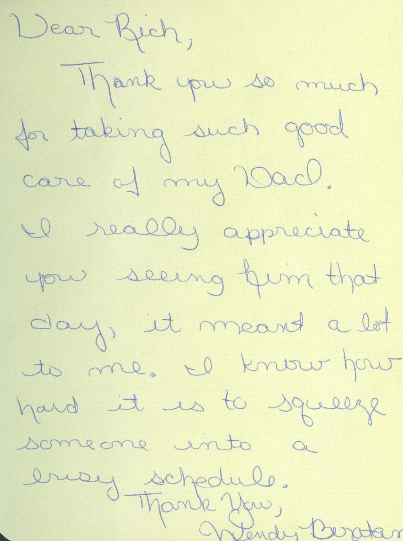 Image of a written patient testimonial