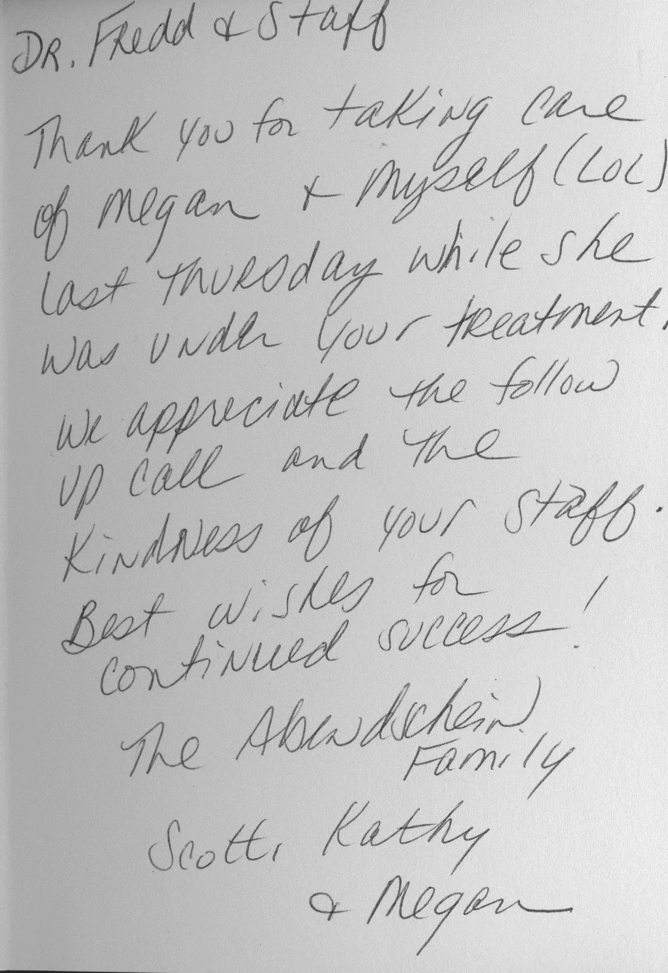Image of a written patient testimonial