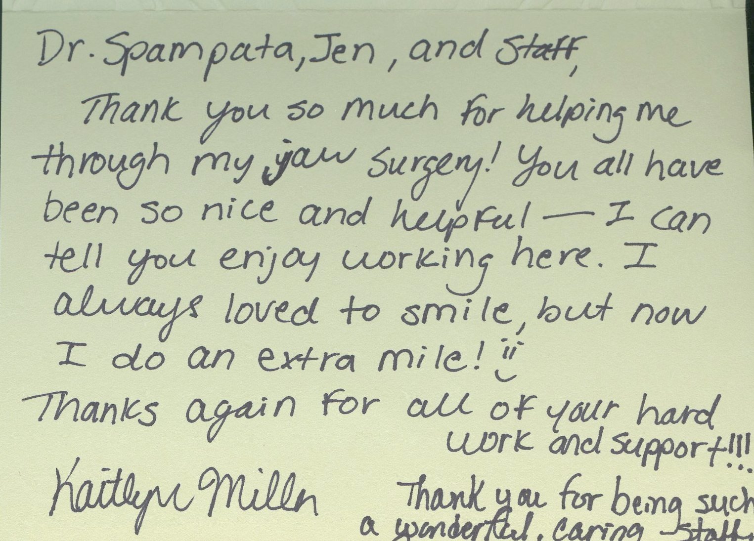 Image of a written patient testimonial