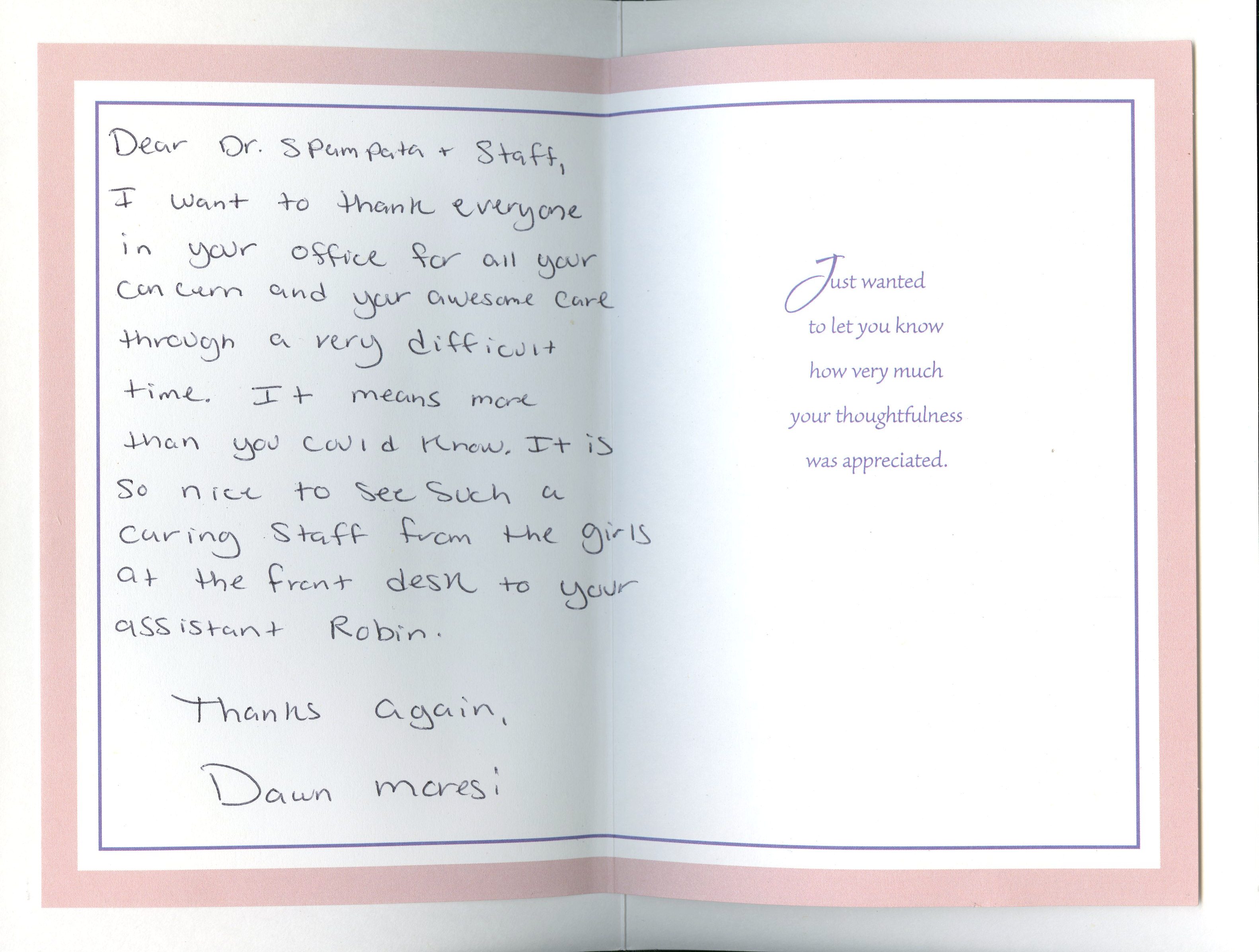 Image of a written patient testimonial