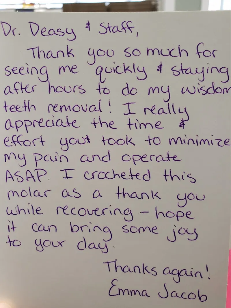 A handwritten testimonial from a real patient
